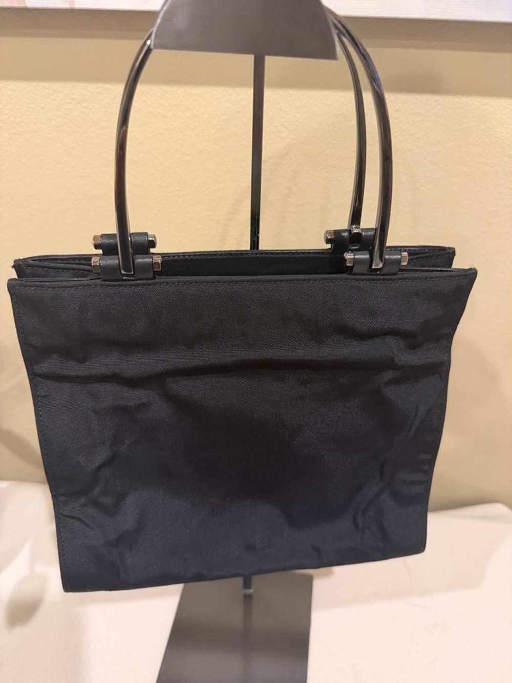 Gucci black nylon handbag with metal handles with COA